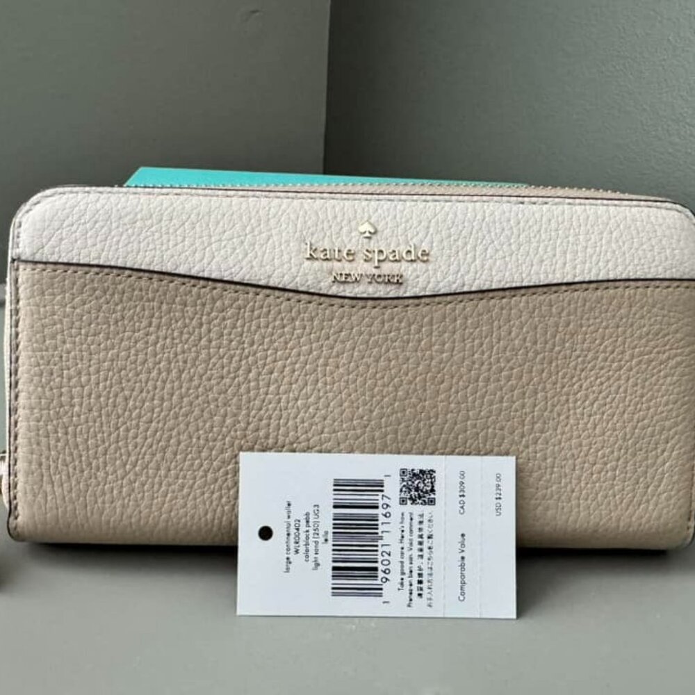 KATE SPADE Leila Large Continental Wallet Colorblock Light Sand Pebble NEW